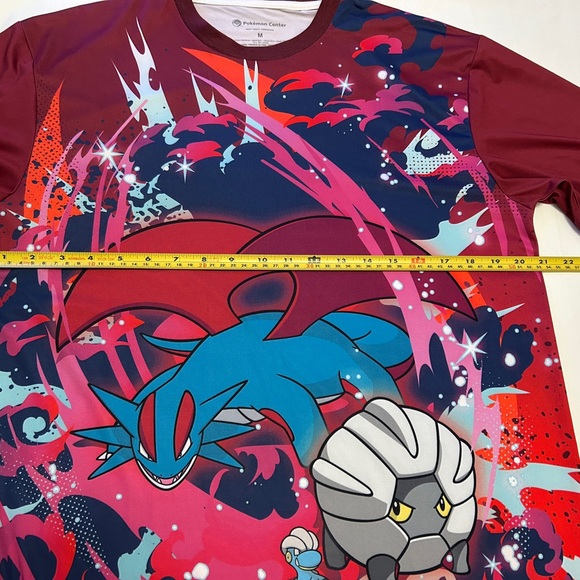Pokémon Center Salamence Evolution Tee Burgundy Red Graphic Shirt Adult Medium - Picture 11 of 11